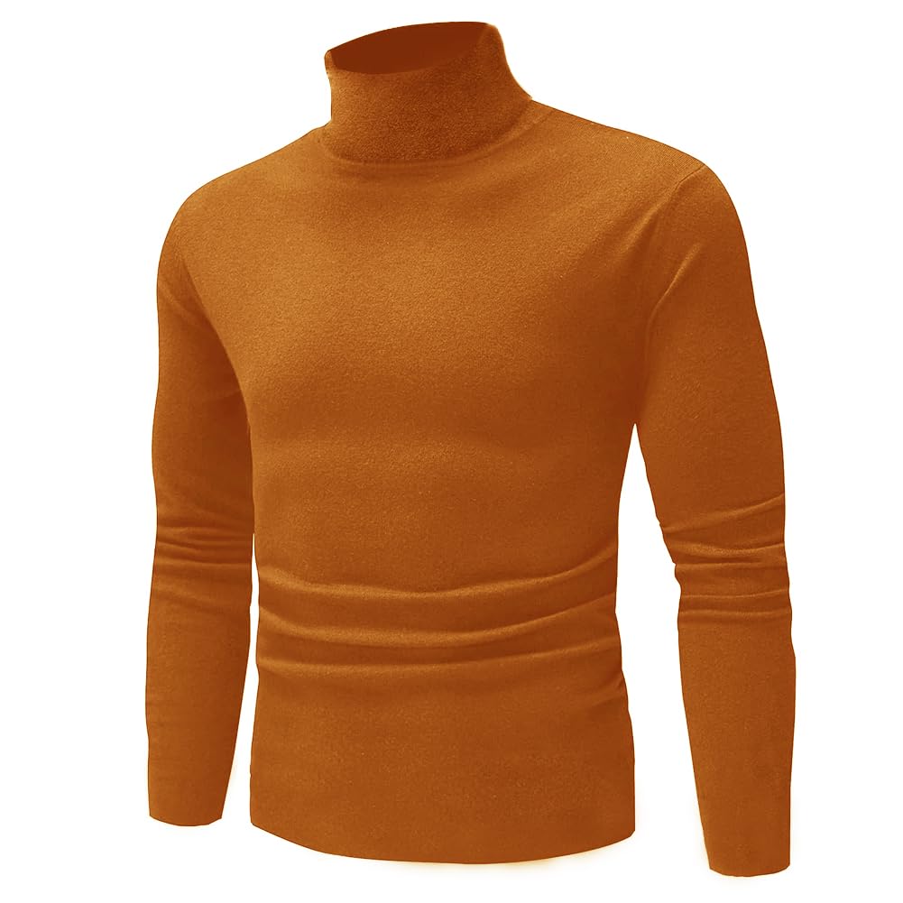 Photo 1 of GAGELE Mens Casual Slim Fit Basic Shirt Knitted Lightweight Pullover Turtleneck Sweater Duck Orange Large