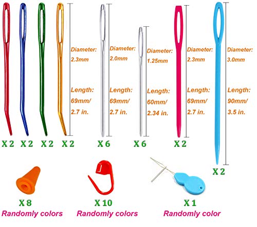 Y-Axis 24 Pcs Assorted Yarn Needles Bent Tapestry Needle Weaving Needle Darning Needles With Storage Box + Knitting Stitch Counter + Needle Threader #TOP1