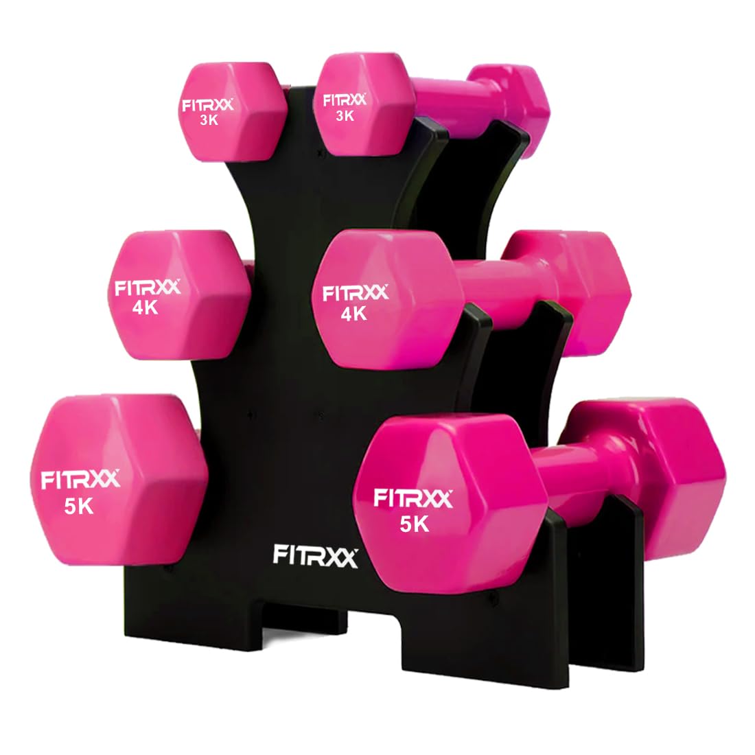 Fitrxx Vinyl Dumbbells With Stand | Men and Women | Non-Slippery Dumbbell for Home and Gym | Full Body Workout (Pink, 3 kg, 4 kg, 5 kg = 24 Kg)-image-11