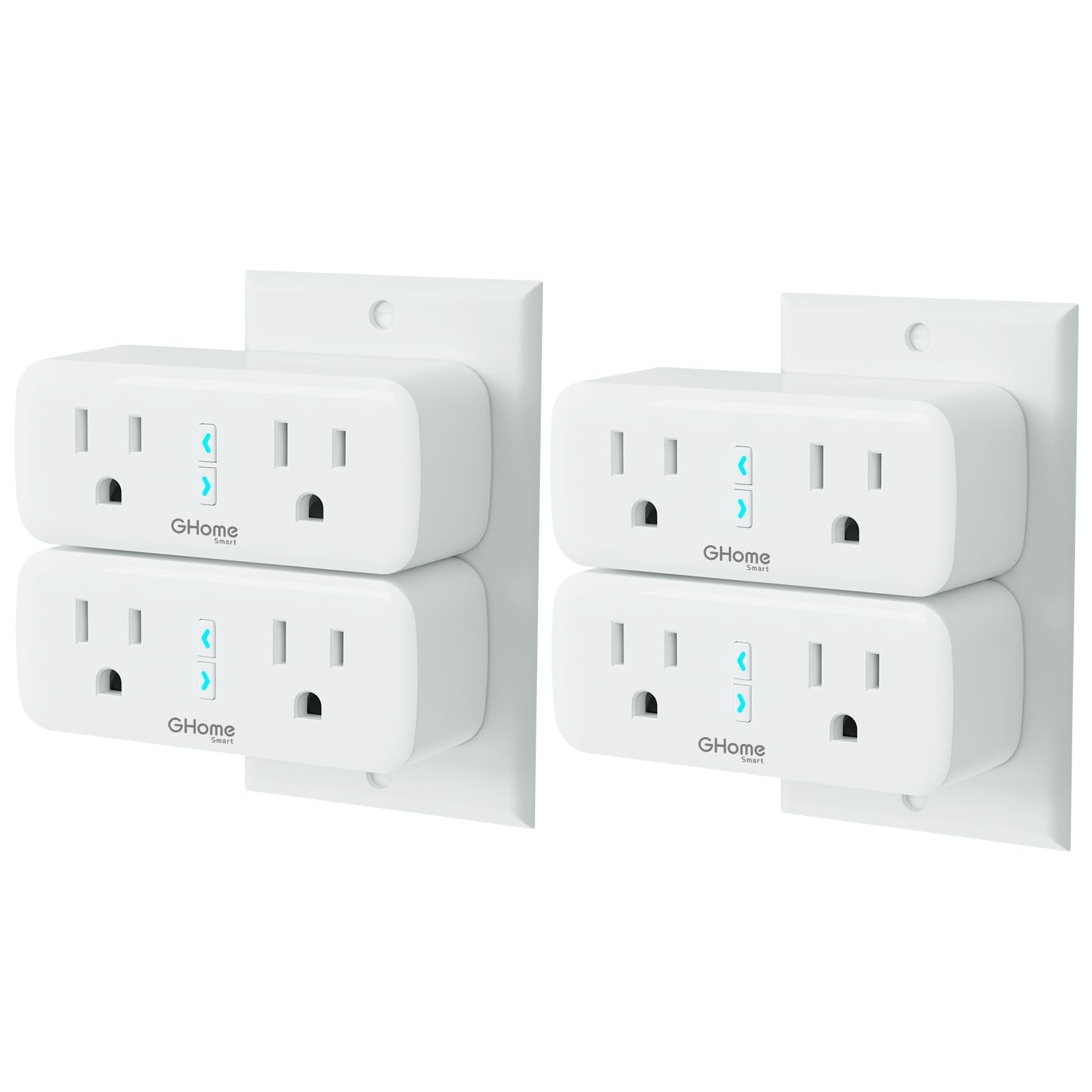 15A Dual Smart Plug 4 Pack GHome Smart Plugs That Work with Alexa and Google Home 2-in-1 Compact