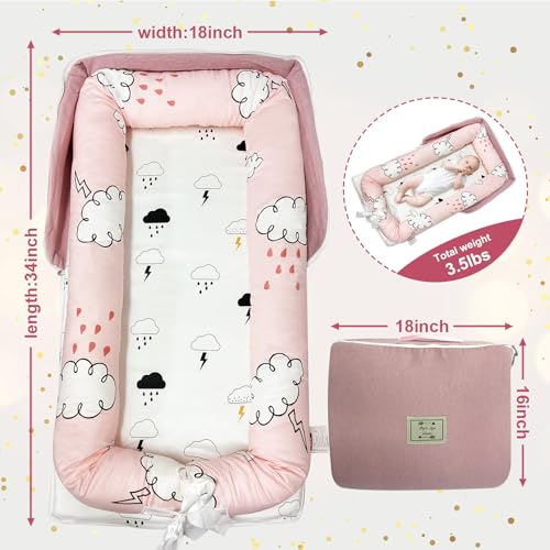 Image of Baby Lounger, Foldable Portable Infant Lounger, Soft Breathable Baby Nest Cover, Suitable for 0-24 Months Newborn Baby Lounger,Home Travel Dual-Purpose Baby Nest (Pink R)