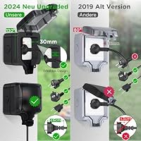 Upgrade Aussensteckdose Wasserdichte Steckdose IP66 mit Schalter Kontrollleuchte,Anthrazit Außensteckdose Aufputz Wetterfest Outdoor Steckdose Gartensteckdose aussen Abschliessbar Klappdeckel-1 Fach – Ansicht 3