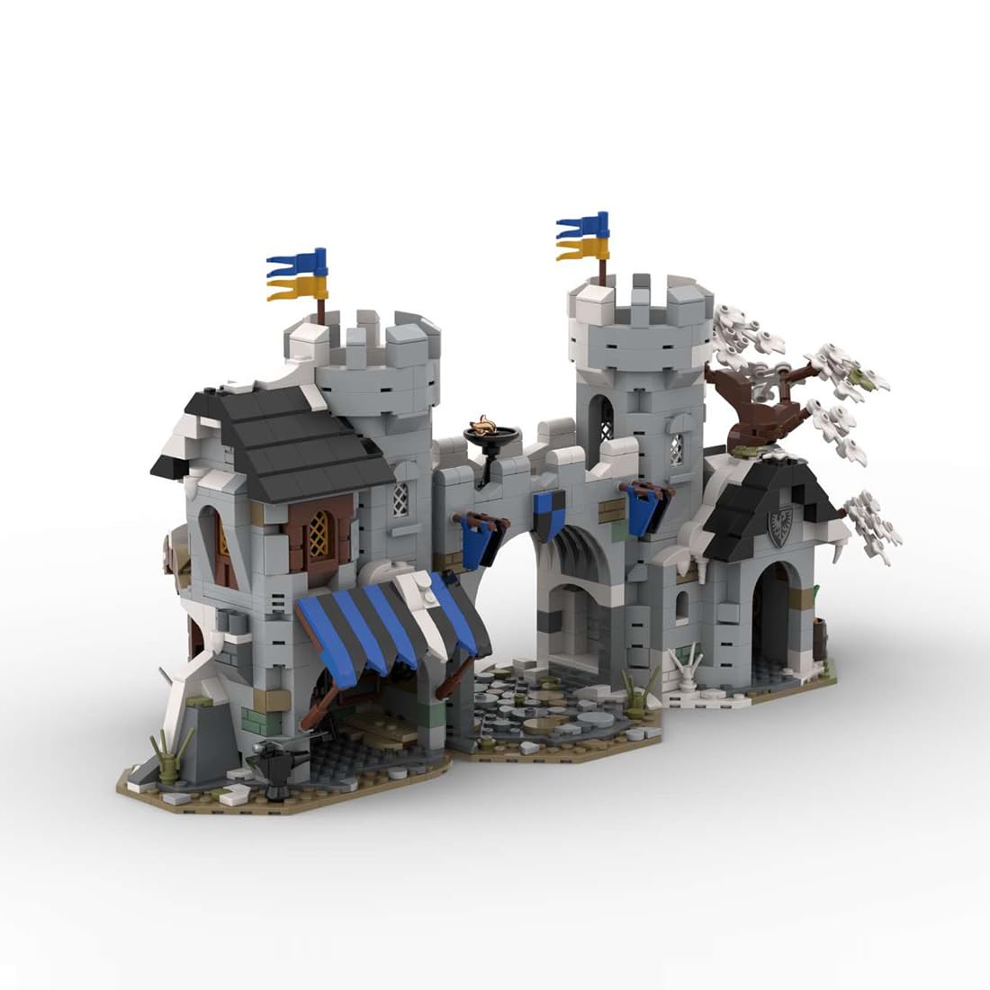 Mittelalterliches Stadttor mit Zwei Türmen Bausteine Modell, 1412 Stück Mittelalter Castle Klemmbausteine Haus Architektur Set für Erwachsene und Jugen, MOC-237647