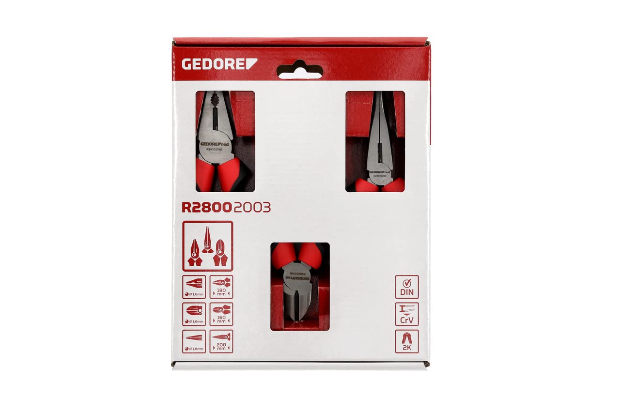 GEDORE red Assortiment de pinces, Jeu d’outils avec pince universelle/pince coupante diagonale/pince à becs demi-ronds, R28002003