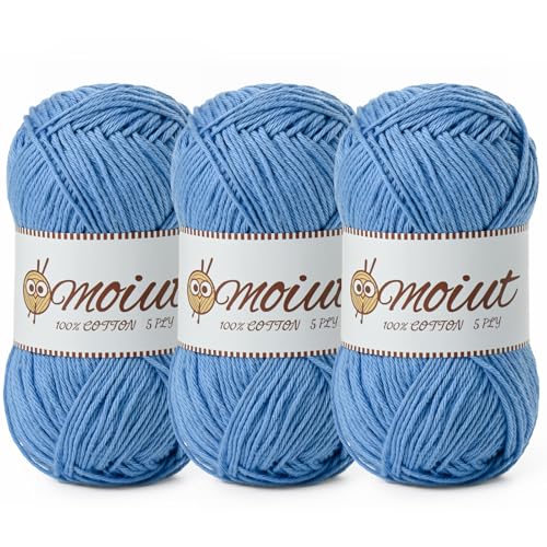 Image of 3 Pack Cotton Yarn for Crocheting, Baby Yarn for Crocheting Soft, 393yds / 5.29oz Fluffy Amigurumi Crochet Yarn, 5 Ply 100% Milk Cotton Yarn for Puzzle、Socks、Clothes(3 Light Blue)