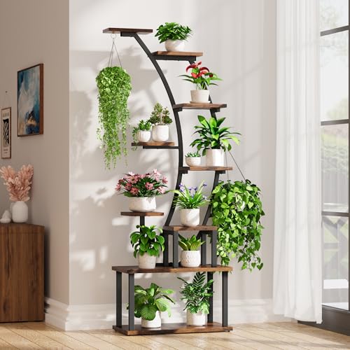 BACEKOLL Estantería para Plantas Interior, 9 Niveles Soporte Plantas, Madera y Metal, Negro