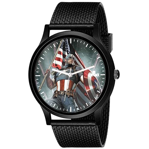 AROA Watch New Watch for Captain America with American Flag Model : 904 Black Metal Type Analog Black Strap Watch Blue Dial for Men Stylish Watch for Boys- (B0CDLV8N83) Amazon Price History, Amazon Price Tracker