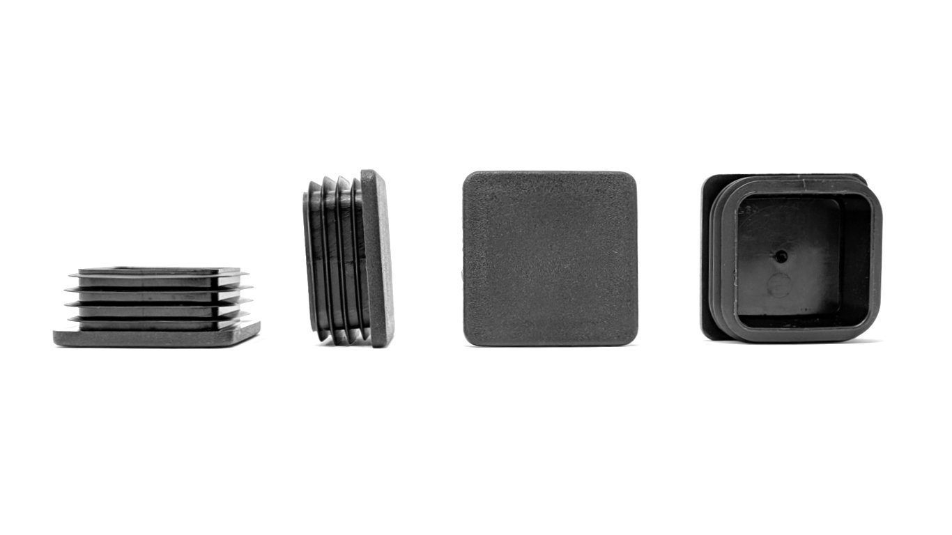 60x60mm Square Ribbed Black Plastic Insert Plugs end caps Made in Germany (Pack of 8, See Second Image for Dimensions).