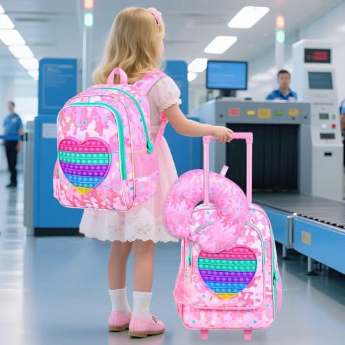 Image of CCJPX 5Pcs Kids Luggage for Girls, Rolling Travel Carry on Suitcase for Toddler Children with Wheels(Pink)