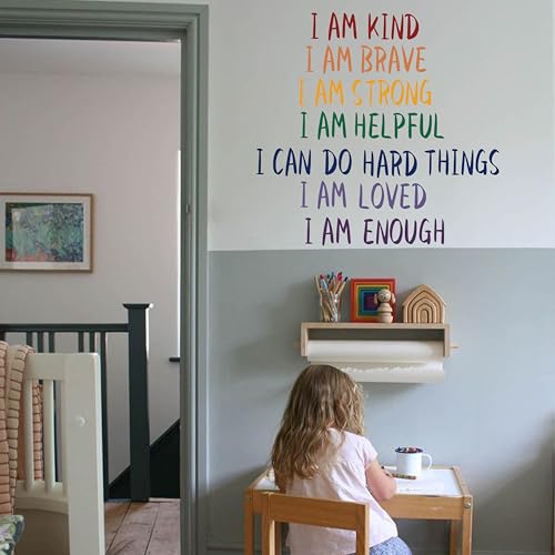 Image of Affirmation Decal for Kids - Self-Esteem Decal, Kid's Mantra, Positive Words, Rainbow Colors, I Am Kind Sticker