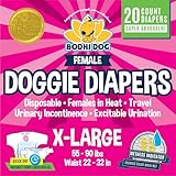 Bodhi Dog Disposable Female Dog Diapers - Super Absorbent Dog Diapers for Female Heat Cycle - Adjustable Fit Pee Wraps for Potty Training, Moisture Control & Wetness Indicator - Extra Large (20 Count)