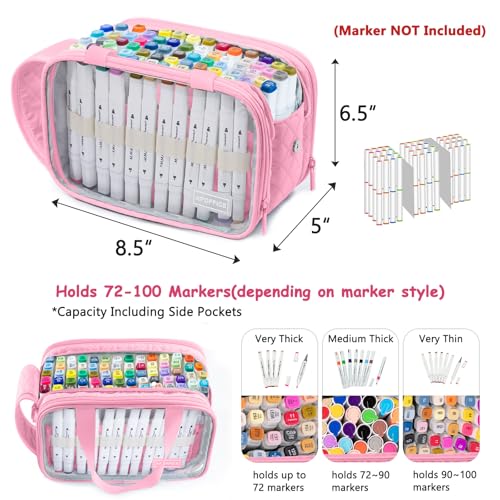 Image of Marker Organizer Case - Holds 72-96Markers | Portable Art Marker Storage Bag with Clear View Panels & Removable Dividers | Marker Holder for Alcohol Markers, Pens, Craft Supplies(Case Only)