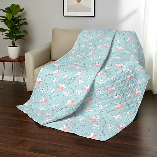 Image of Northwest Sanrio Cinnamoroll Reversible Quilted Throw, Kawaii Cherry Cupcake Pattern, for Anime Fans, Game Room, Chair or Couch, 60 x 80 Inches