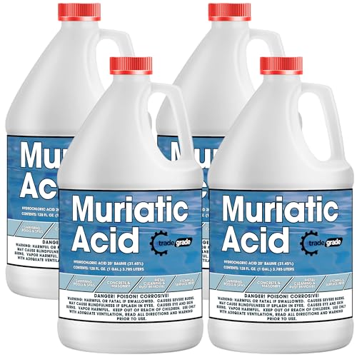 TradeGrade Muriatic Acid for Swimming Pools & Spas – Muriatic Acid for Pools (HCL), pH Reducer for Water Balancing, Concrete Cleaner (4 Gallons)