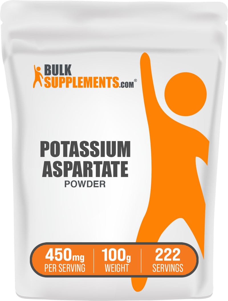 BulkSupplements.com Potassium Aspartate Powder - Mineral Supplement, for Hydration Support - Gluten Free, 450mg (98mg Potassium) per Serving, 100g (3.5 oz) (Pack of 1) 3.53 Ounce (Pack of 1)