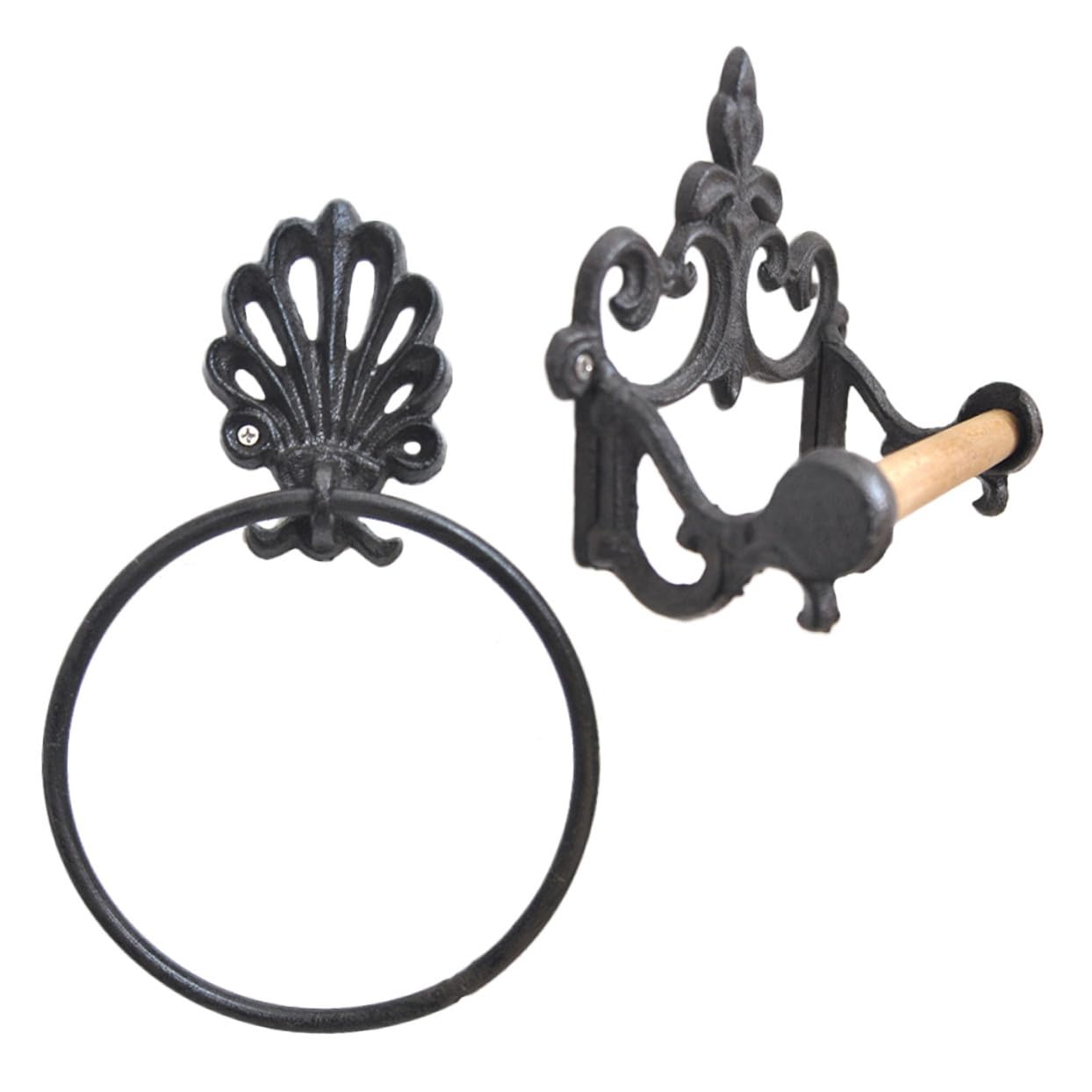 Gatuida Juego de 2 Toalleros de Hierro Forjado Anillo Redondo para Colgar Toallas, Diseño Retro Negro, Ahorro de Espacio para Baño Accesorios de Instalación