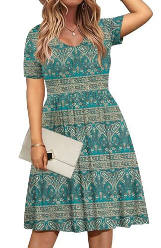 Image of DB MOON Women Plus Size Dresses 2026 Summer Casual V Neck Short Sleeve Knee Length Dress with Pockets
