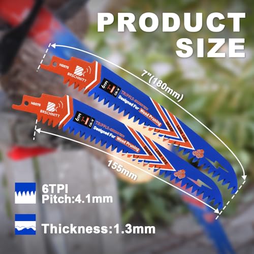 Image of Japanese Teeth Reciprocating Saw Blades 7 inch 2PCS - Curved Edge Wood Pruning Saw Blades 6TPI for Tree Trimming,Wood Cutting,Cr-V Sabre Saw Pruning Blade