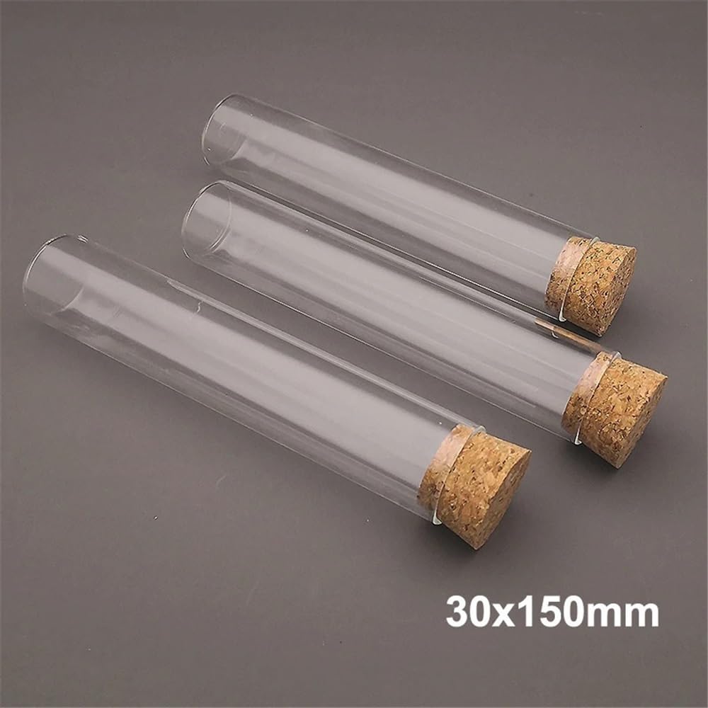 Szklane probówki z korkowymi zatyczkami ， Szklana probówka z płaskim dnem i korkiem, 30 mm x 150, 80 ml, opakowanie 10 szt
