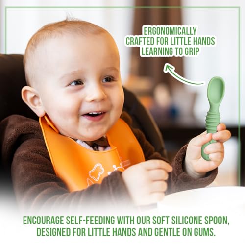 Image of TONY STARK Baby Weaning Spoon Set of 2, Spoons Feeding, Silicone Spoon for Baby 6 to 12 Months, Gum Friendly, BPA Free, Soft & Durable Self-Feeding Spoons