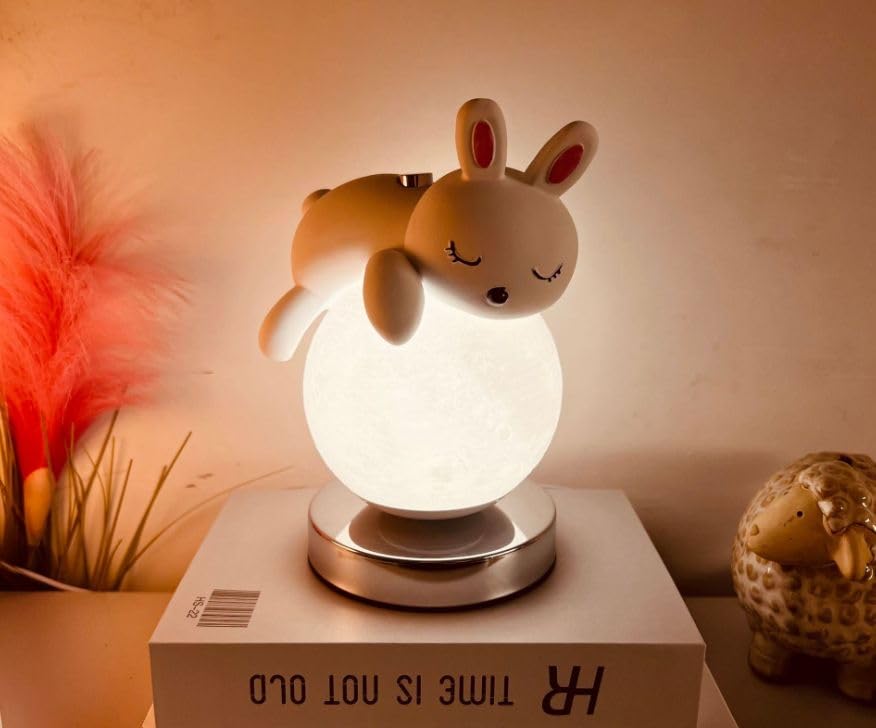 Image of CIMPEX Decorative Cute Teddy Figurine Moon Lamp Night Light, with USB Powered for Room Decoration, Gifting, Birthday, Anniversary, Christmas Light, Dimmable, 3 Ways Color Changing