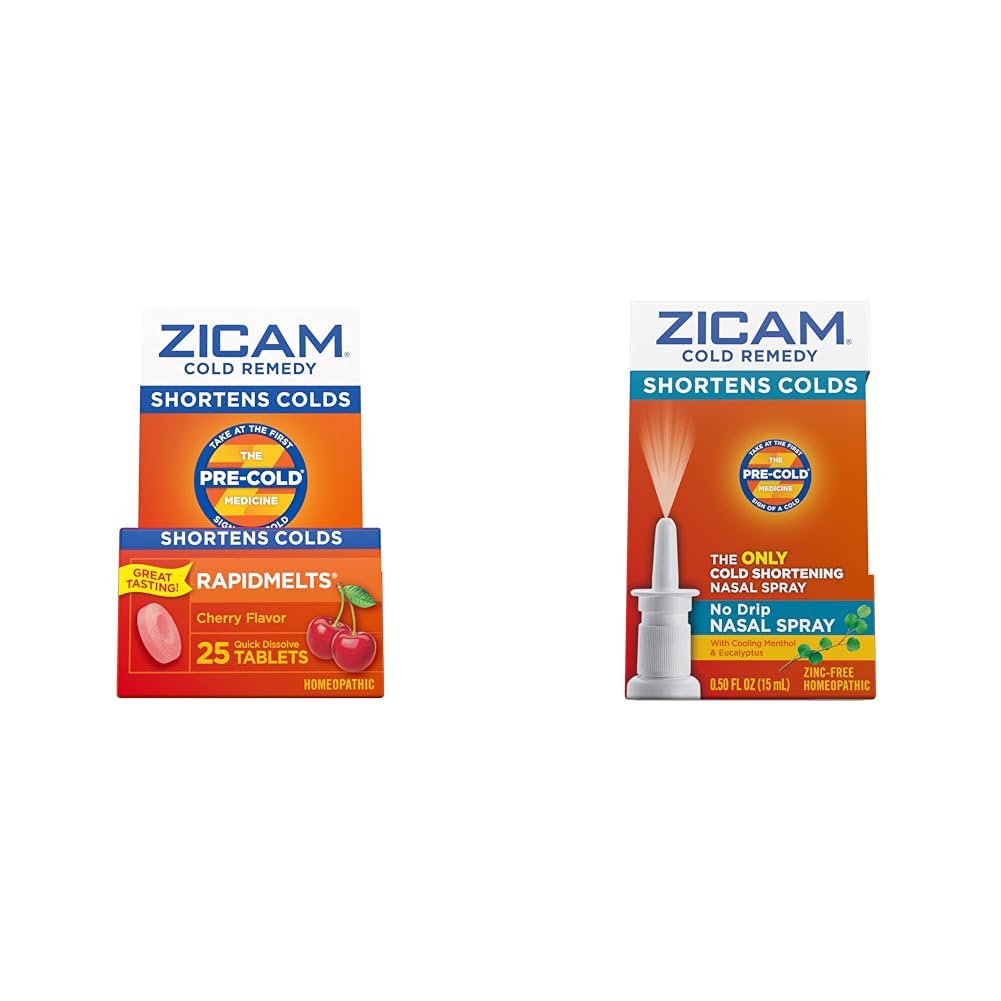 Zicam Cold Remedy, Cherry Rapidmelts (25 Count) and No-Drip Nasal Spray (0.5 Ounce) Bundle