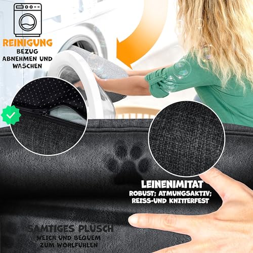 Lovpet® Hundebett Hundekissen Hundekorb Chiller, Inkl. Napf + 3X Kauknochen, Hundesofa Kissen für Kleine, Mittelgroße & Große Hunde, Bezug abnehmbar und waschbar, L 90 x 75 x 25 cm Anthrazit