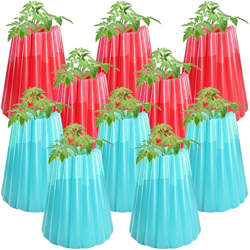 Adnee 10 Pack Water Filled Plant Protectors-19 x 17 Inch Reusable Wall of Water Plant Covers for Tomato Plants-Red Blue Early Season Insulating Plant Protective Cover for Outdoor Winter Freeze
