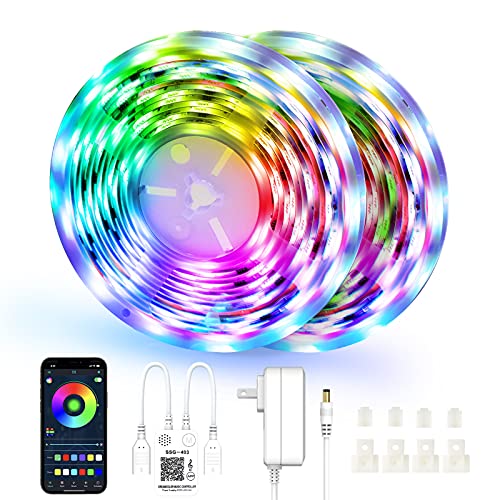 LED Strip Lights, 2 Pack of 16.4 ft Bluetooth Color Changing LED Lights, Design Light Strip with Multiple Modes, Music Sync LED Lights Strip for Room, Kitchen, Party