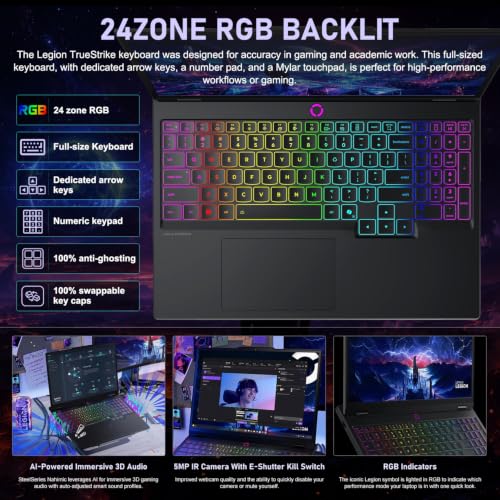 Image of PCONLINE Lenovo Legion 5i 15.1 inch Core Ultra 7 255HX & RTX 5070 Gaming Laptop | WQXGA 165Hz /1ms OLED Display, 64GB DDR5, 2TB SSD, 24-Zone RGB Backlit, Wi-Fi 7, 80Whr Battery