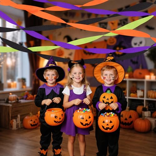Image of Riqiaqia Halloween Streamers, 8 Rolls Black & Orange Crepe Paper Streamers for Halloween Party Decorations, Birthday & Home Backdrop Decorations