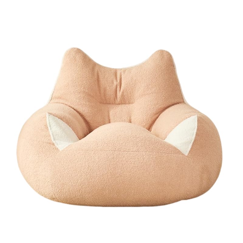 Bean Bag Cover (No Filling) Cat's Ears Shape Bean Bag Cover Faux Fur Teddy Fleece Bean Bag Chair Cover for Childrens Pets Adults (Pink, Medium)