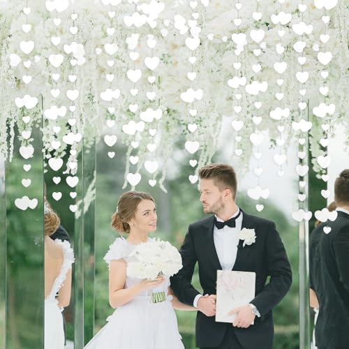 Scinzene Weiß Herz Girlande Hochzeit Deko, 52Ft Doppelseitige Metallic-Papier-Hängegirlande – Ideal für Hochzeiten, Geburtstag, Valentinstag, Brautparty Deko, Weiß