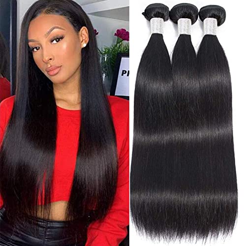 Straight Human Hair bundles 3 Bundles 20 22 24 inch 10A Grade Brazilian Straight bundles Panstorya Unprocessed Virgin Hair Weave Extensions Natural Color…