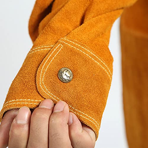 Delantal de ropa de trabajo de cuero de vaca Soldadura Ropa protectora Resistente al calor y al fuego Soldadores Ropa de soldadura Delantal con mangas (120 cm)