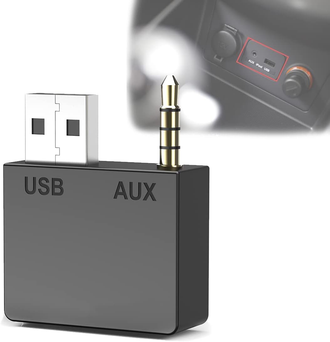 Bluetooth 5.0 Adapter for KIA, AUX Music Audio Transmitter 5.0 Bluetooth Transmitter with 3.5mm Jack Audio Adapter Stereo Jack Bluetooth Transmitter USB iPhone iPad Smartphone Android Phone Car Kit
