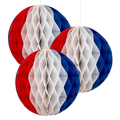 Amscan 9913050 RWB Honeycomb Decorations (6pks X 3Pcs, 18Cm), Multicoloured, 18 cm