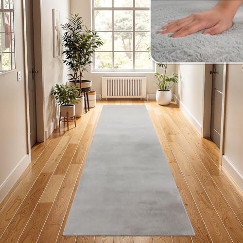 TT Home Wohnzimmer Teppich Hochflor Langflor Kunstfell Weich Modern Unifarben Flauschig, Farbe: Grau, Größe:60x90 cm