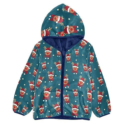 Cute Christmas Reindeer Boys Fleece Hoody Jacket Zip Up Coat Warm Fall Winter Plush Jacket Long Sleeve Outerwear