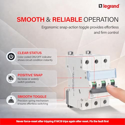 Image of Legrand DX 2A Triple Pole MCB D Curve 10kA | 3-Phase High Inrush Miniature Circuit Breaker | ISI Marked IS /IEC 60898-1 | Short Circuit Protection for Residence, Shop, Office, Industry Use