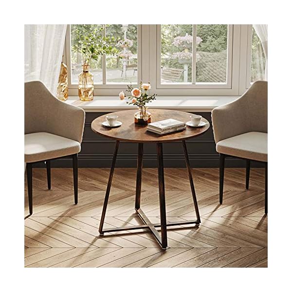 Rolanstar Dining Table Rustic Round Table with Metal Legs for Kitchen Living Room Coffee Table Bristro Table for Cafe/Bar - Image 3