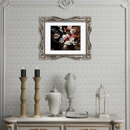 Image of 11x14 Picture Frame Silver Ornate Picture Frames Victorian | Real Glass, Matted to 8x10 or 11 x 14 Photos, Wall Hanging