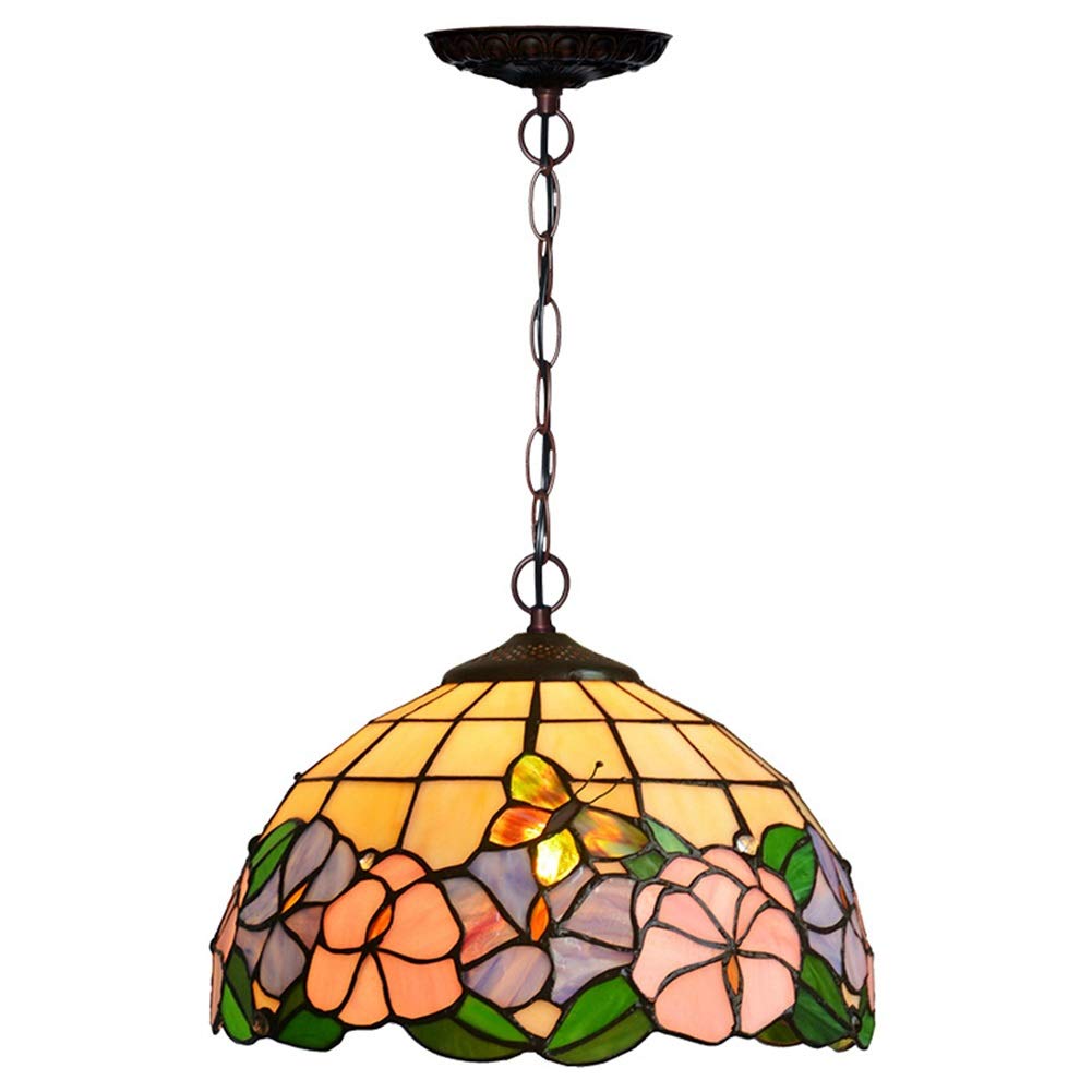 METTEOR Ceiling Stained Glass Chandelier 12" Tiffany Restaurant Light Butterfly Love Flower European Pastoral Color Glass Art Cafe Decoration Light