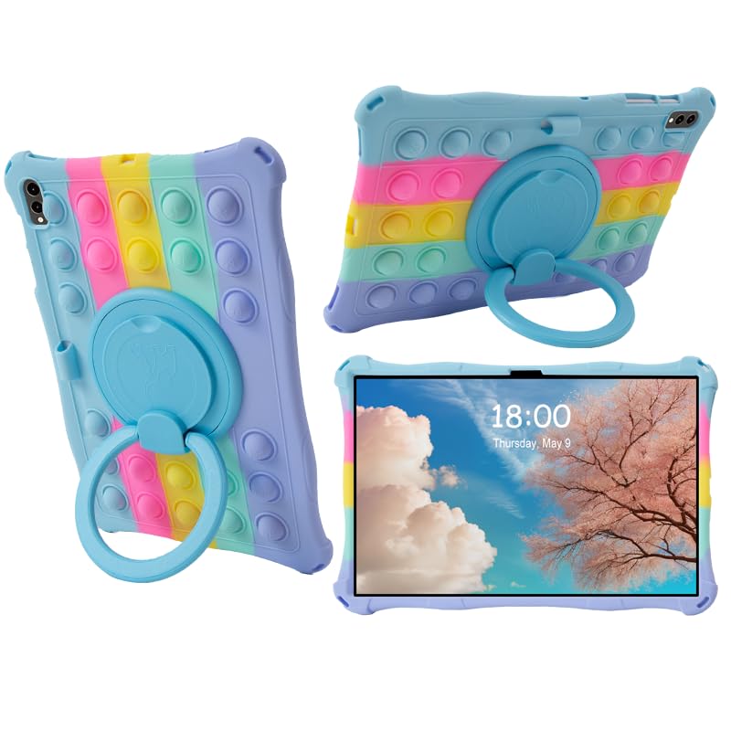 Case for Samsung Galaxy Tab S9 FE+/S9+ Plus/S8 Plus/S7 FE +/S7 Plus 12.4-inch Tablet Multi-Function Kid-Friendly Case (Colorful Blue)