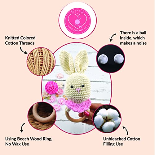 Image of Love Crochet Art Animal Shape Crochet Rattle Cum Soft Toy for Infant, Kids & Babies, Early Age Gift Toys (Ruffly Rabbit - Cream)