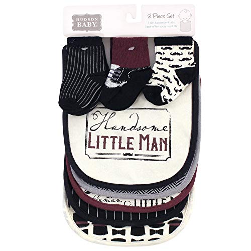Image of Hudson Baby Unisex Baby Cotton Bib and Sock Set, Vintage Little Man, One Size