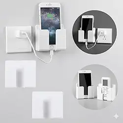 Kit 2 Suportes de Parede para Celular e Controle Remoto – Auto Adesivo, Sem Furos, Organizador Prático para Tomada e Mesa