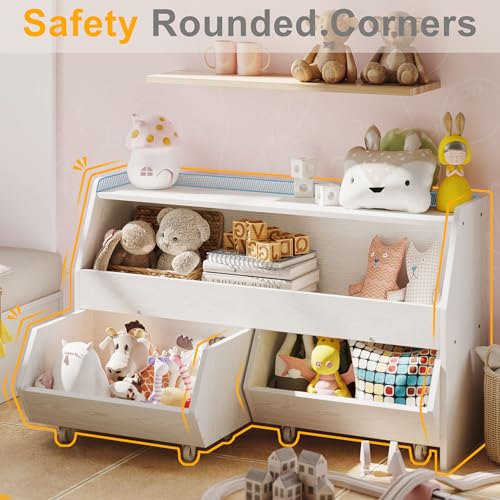 Toy-Storage-Organizer-for-Kids-Toy-Storage-Cabinet-with-Drawers-Boys-and-Girls-Toy-Shelf-with-Wheels-Toy-Organizer-Kids-Bookshelf-with-Storage-for-Nursery-Playroom-Bedroom-White Toy Storage Organizer for Kids Toy Storage Cabinet with Drawers Boys and Girls Toy Shelf with Wheels Toy Organizer Kids Bookshelf with Storage for Nursery Playroom Bedroom White