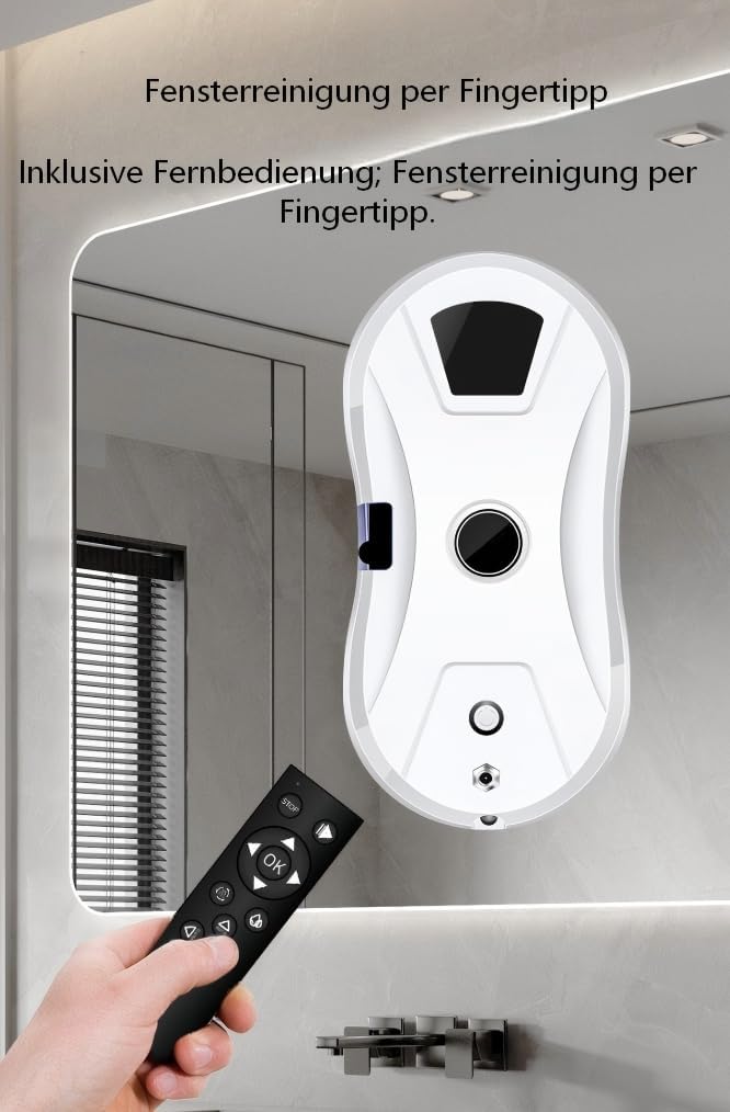 Osmo Roboclean Fensterputzroboter, Automatischer Fensterreiniger mit Wassersprühen, Komfortable Fernsteuerung, 3 Automatische Reinigungsmodi, Nass- & Trockenreinigung, Für Alle Glatten Oberflächen