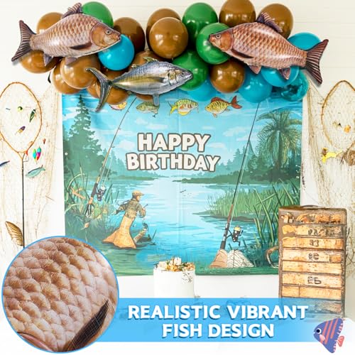 Image of 6 Pcs Fish Balloons, Gone Fishing Party Decorations, Ofishally One Birthday Supplies, Realistic Carp Tuna Foil Balloons for Let's Go Fisherman Theme Baby Shower Party Decor